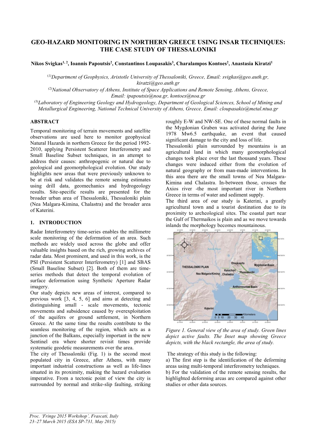 Geo-Hazard Monitoring in Northern Greece Using Insar Techniques: the Case Study of Thessaloniki