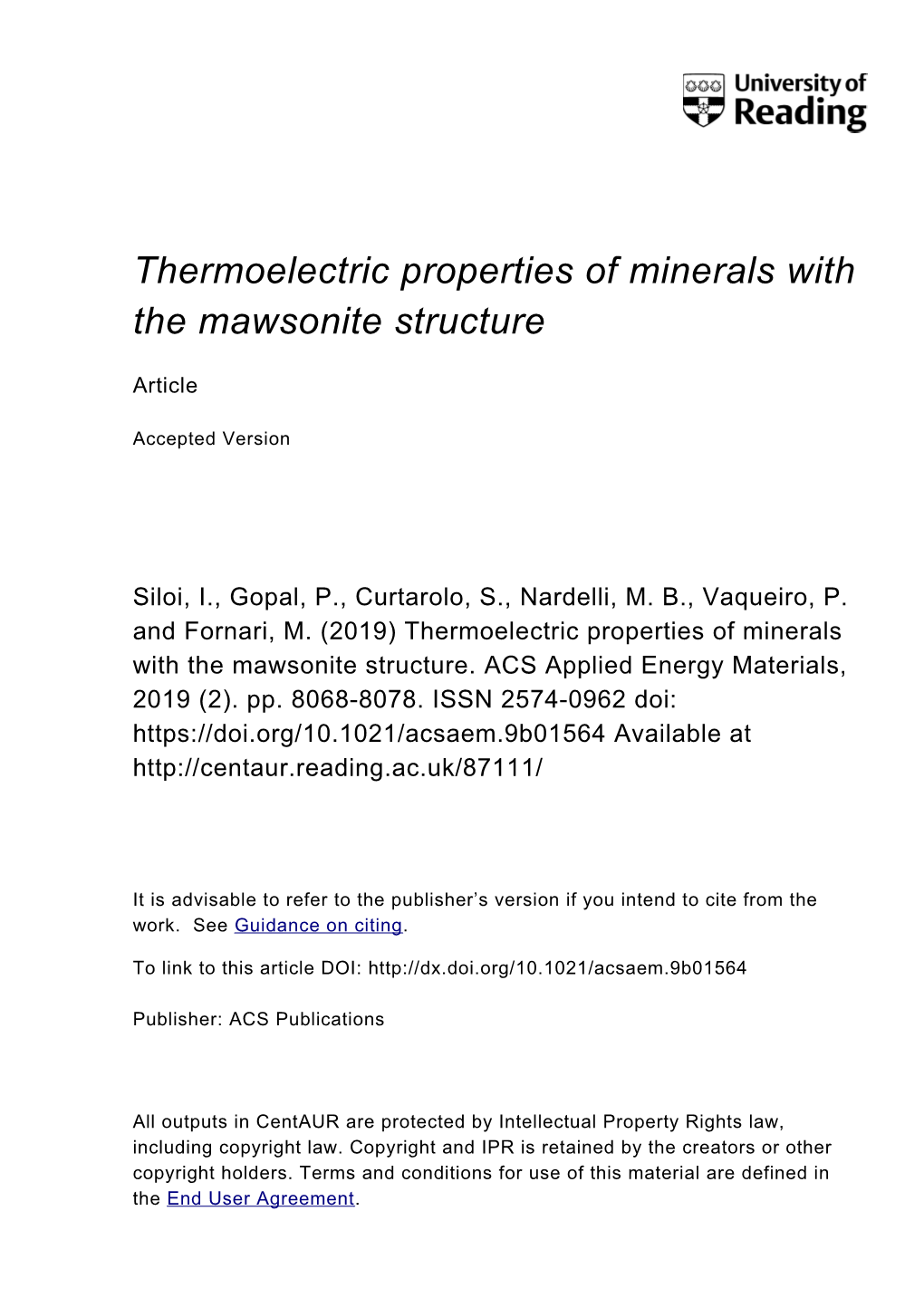 Thermoelectric Properties of Minerals with the Mawsonite Structure