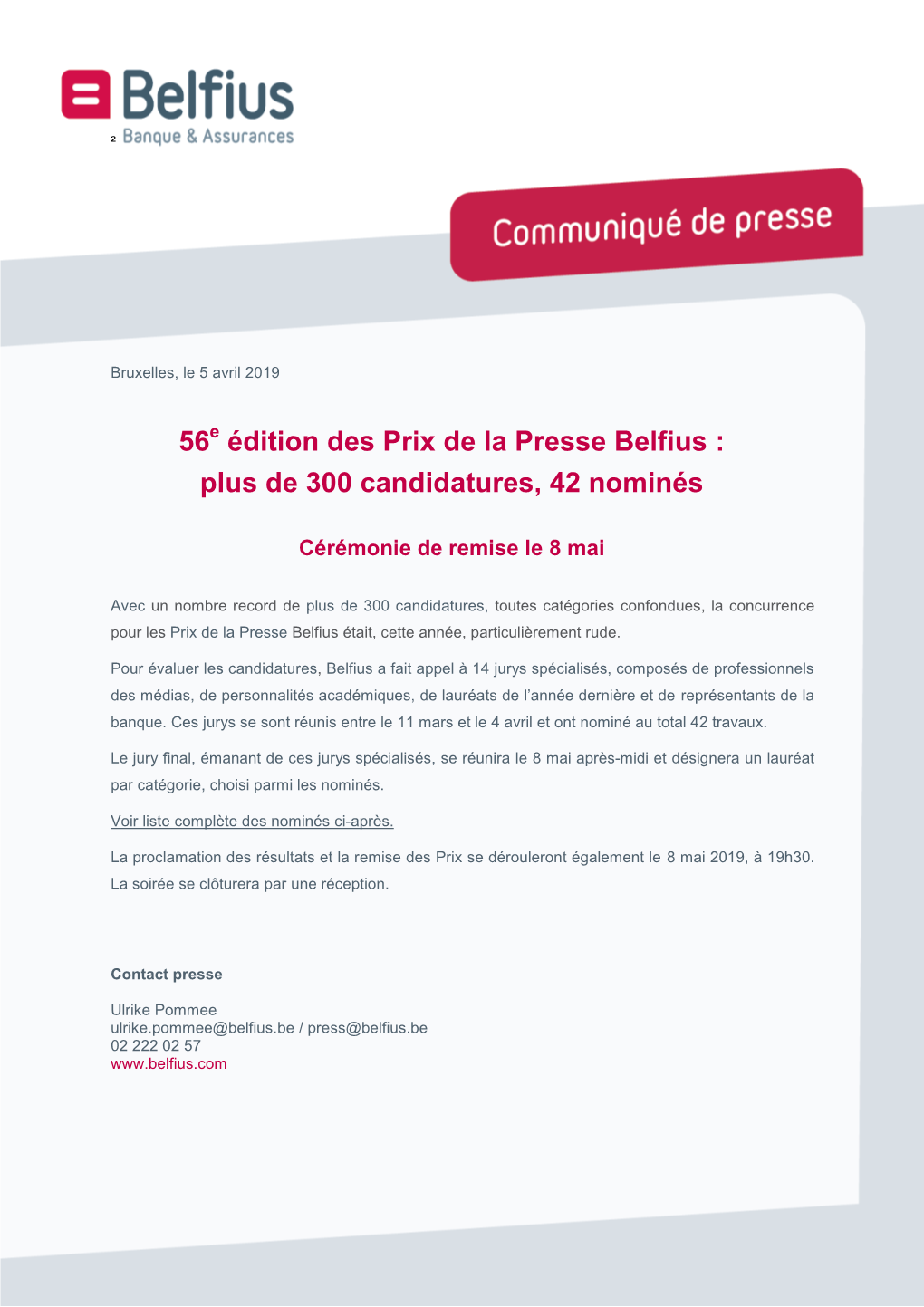 Édition Des Prix De La Presse Belfius : Plus De 300 Candidatures, 42 Nominés