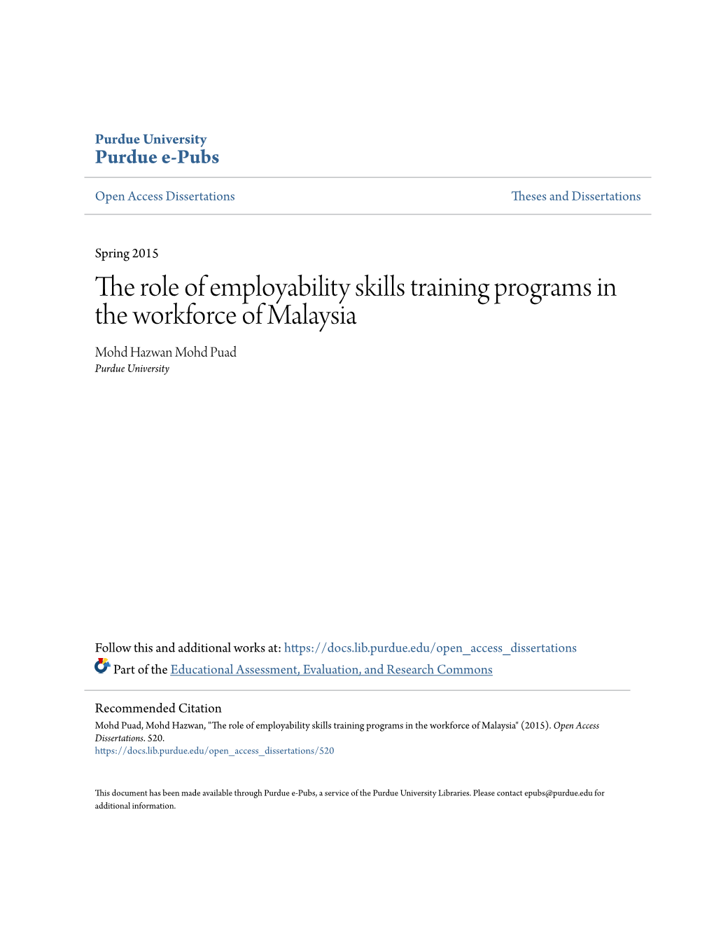 The Role of Employability Skills Training Programs in the Workforce of Malaysia