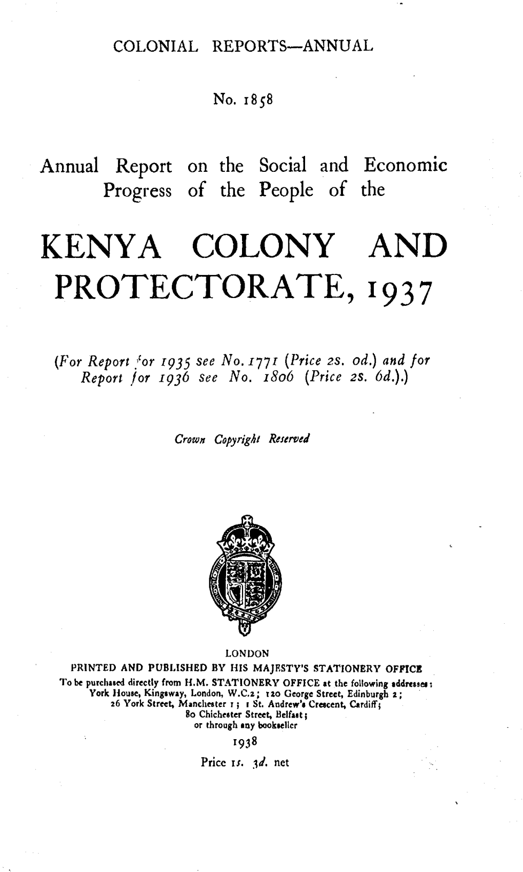 Annual Report of the Colonies, Kenya, 1937