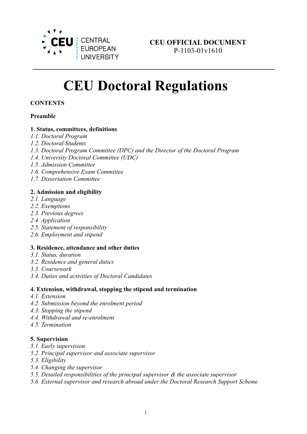 CEU Doctoral Regulations