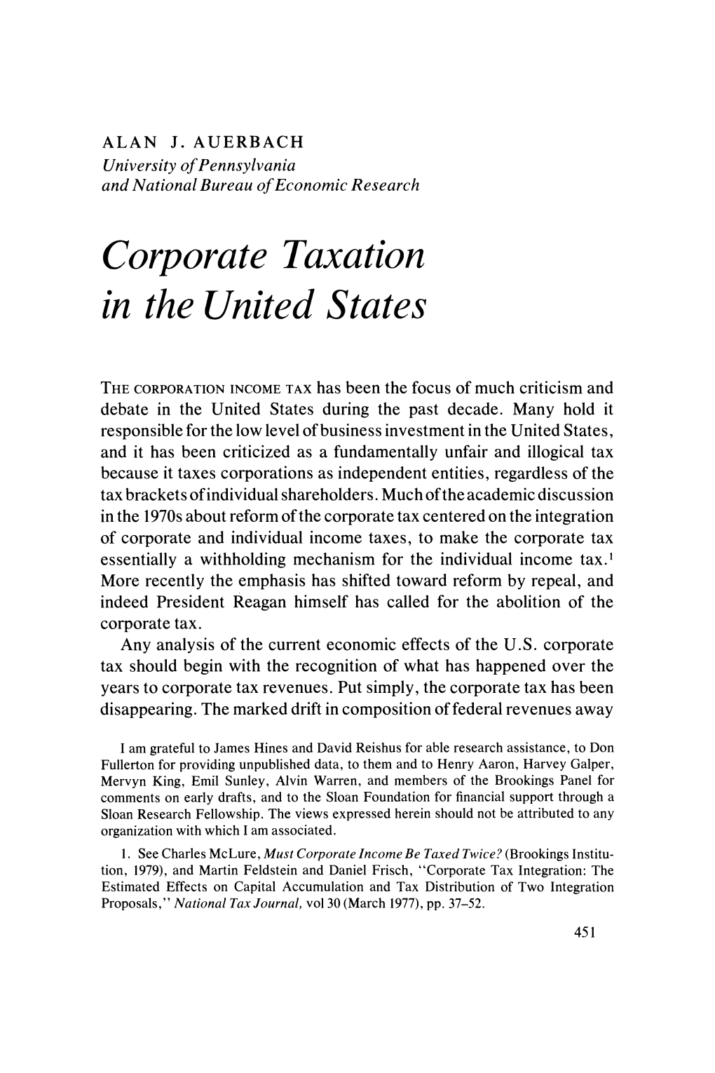Corporate Taxation in the United States