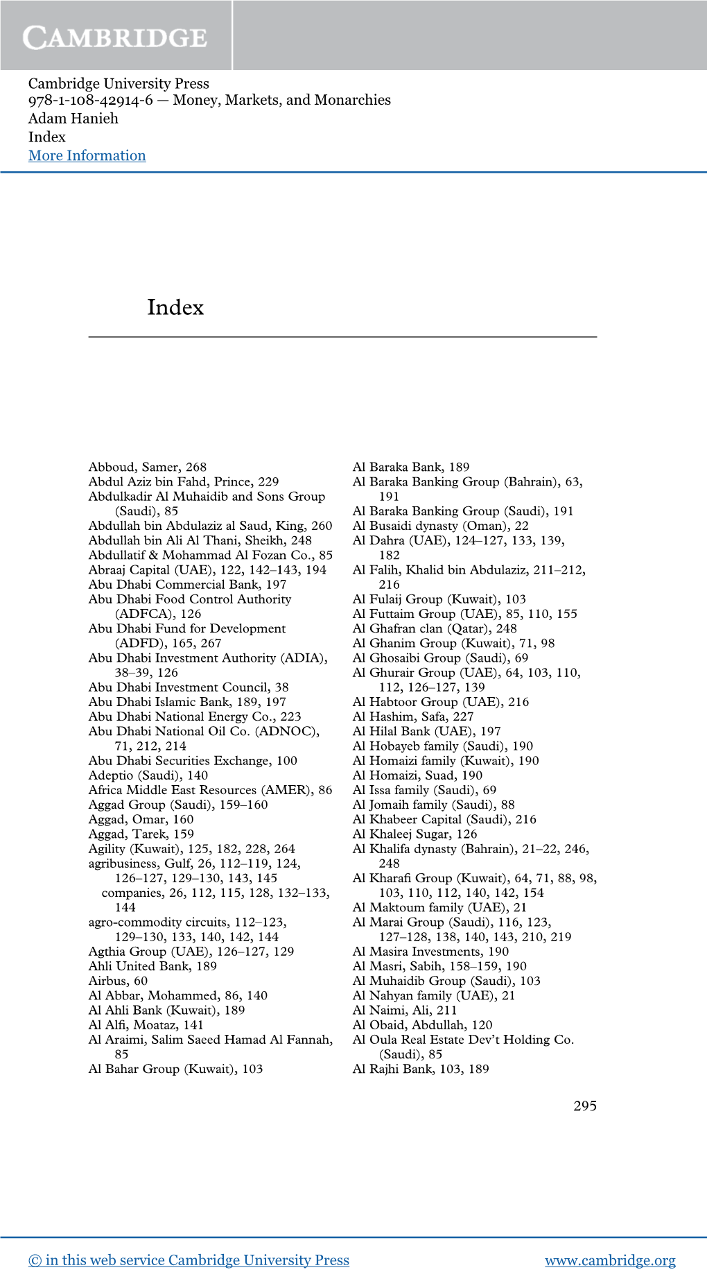 Cambridge University Press 978-1-108-42914-6 — Money, Markets, and Monarchies Adam Hanieh Index More Information