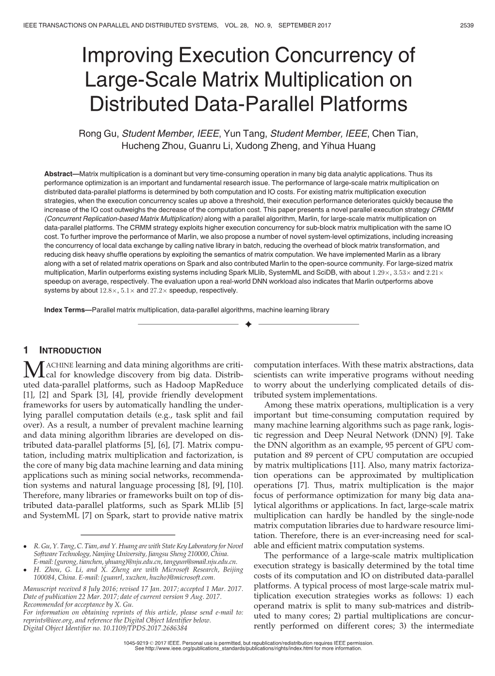 Improving Execution Concurrency of Large-Scale Matrix Multiplication on Distributed Data-Parallel Platforms