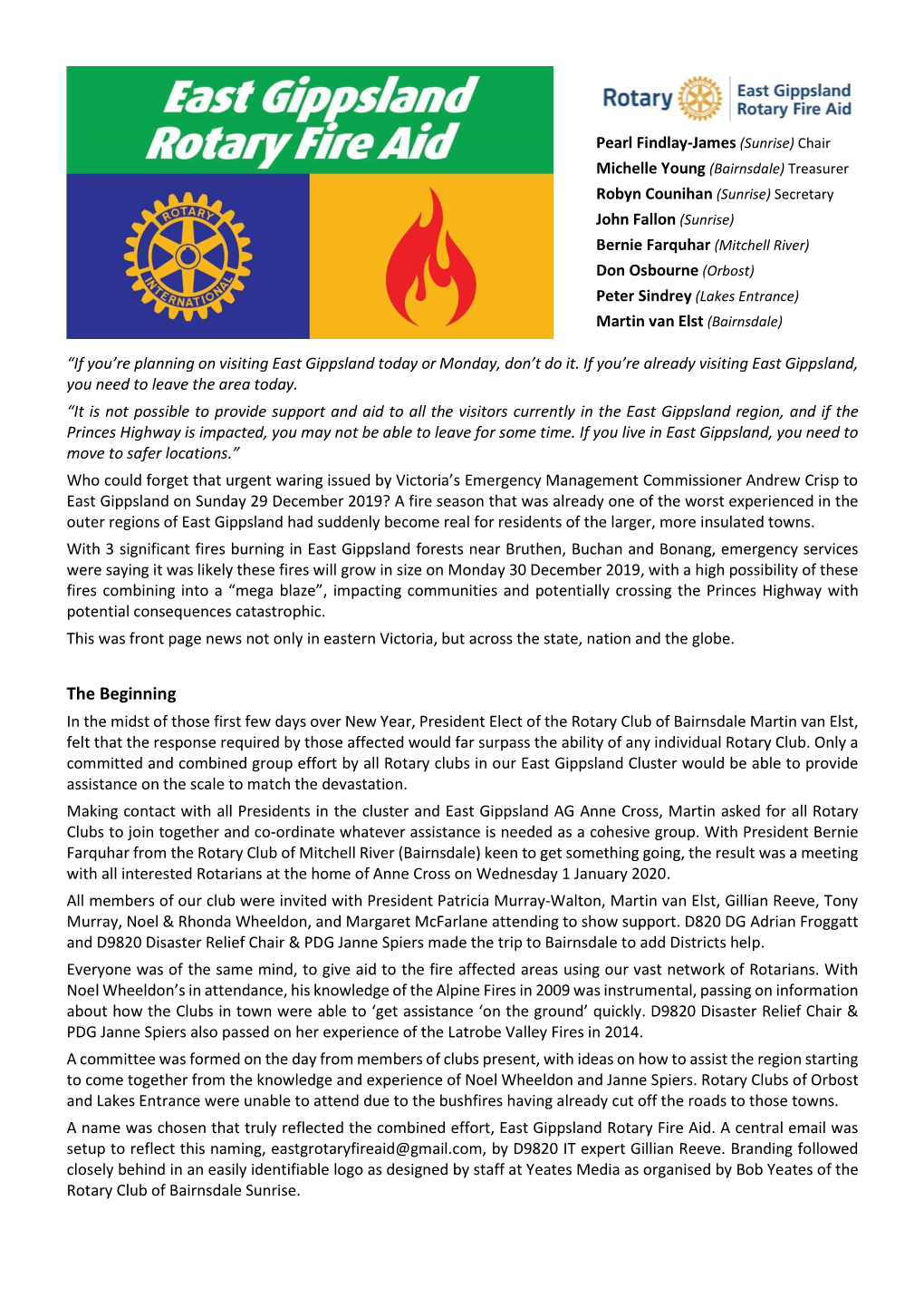 East Gippsland Rotary Fire Aid Report 2019-2020