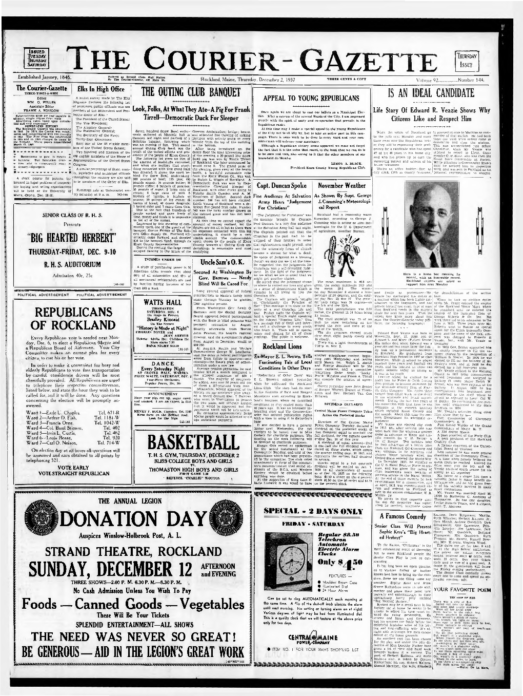 He Courier.-Gazette Lssut Established January, 1846, Entered As Second Class Mall Matter by the Courier-Gazette, 46J Main St