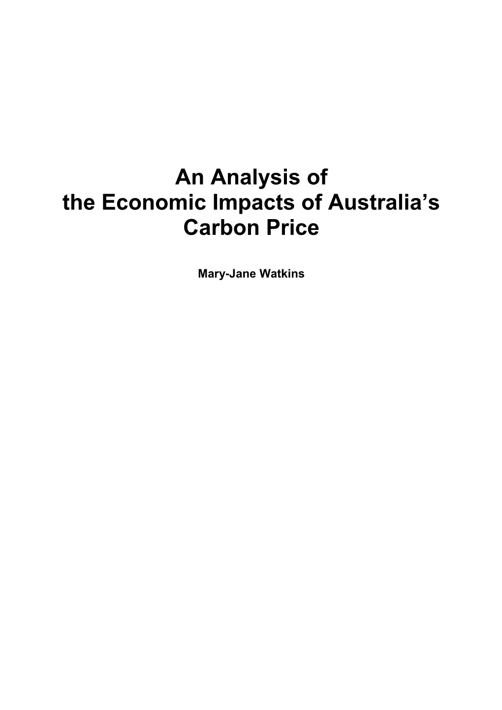 An Analysis of the Economic Impacts of Australia's Carbon Price