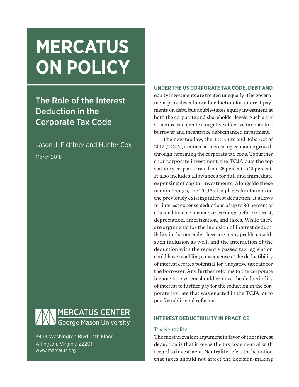 The Role of the Interest Deduction in the Corporate Tax Code