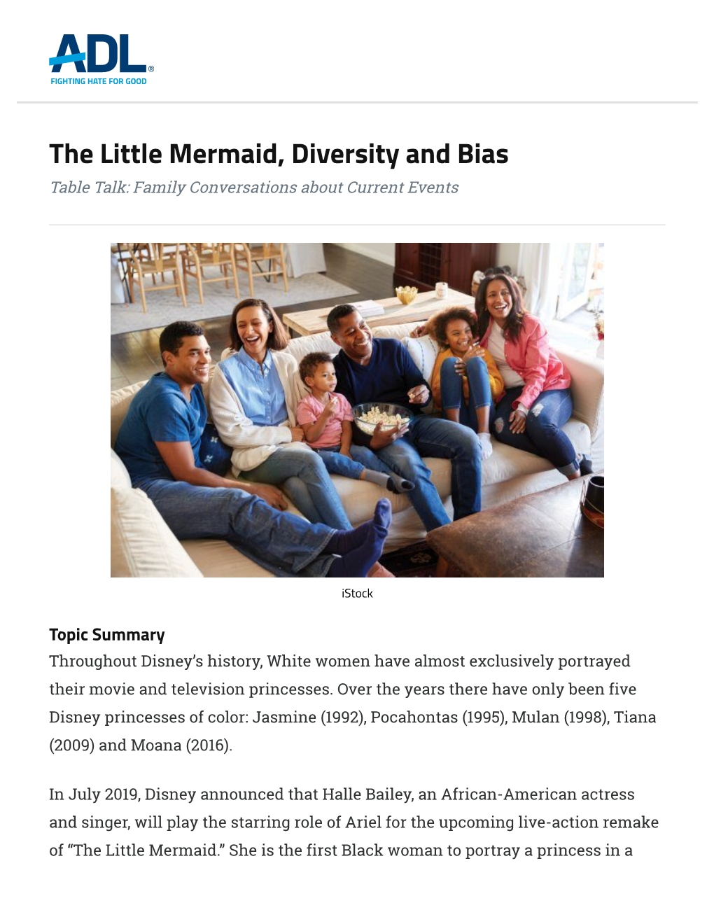 The Little Mermaid, Diversity and Bias Table Talk: Family Conversations About Current Events