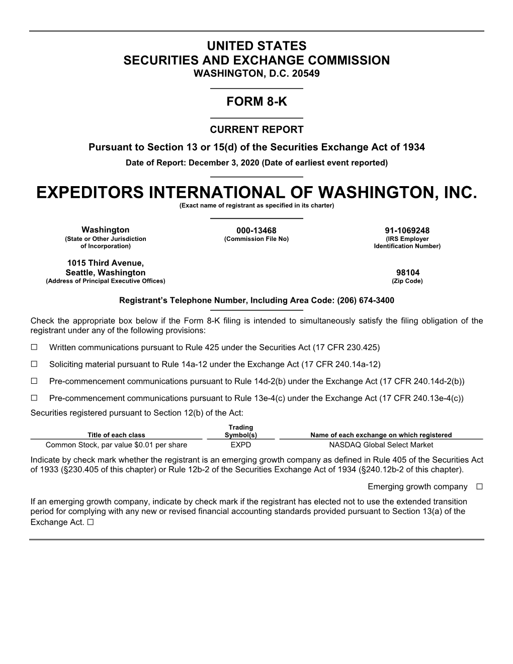 EXPEDITORS INTERNATIONAL of WASHINGTON, INC. (Exact Name of Registrant As Specified in Its Charter)