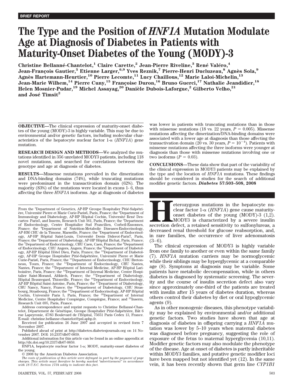 The Type and the Position of HNF1A Mutation Modulate Age at Diagnosis of Diabetes in Patients with Maturity-Onset Diabetes of Th