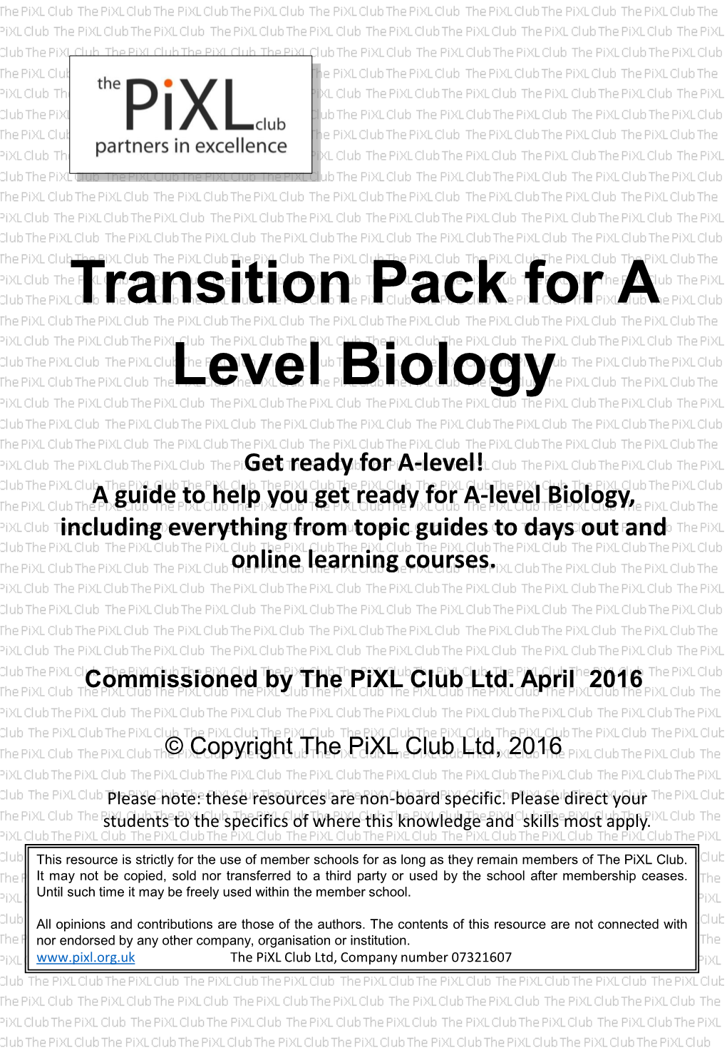 Transition Pack for a Level Biology