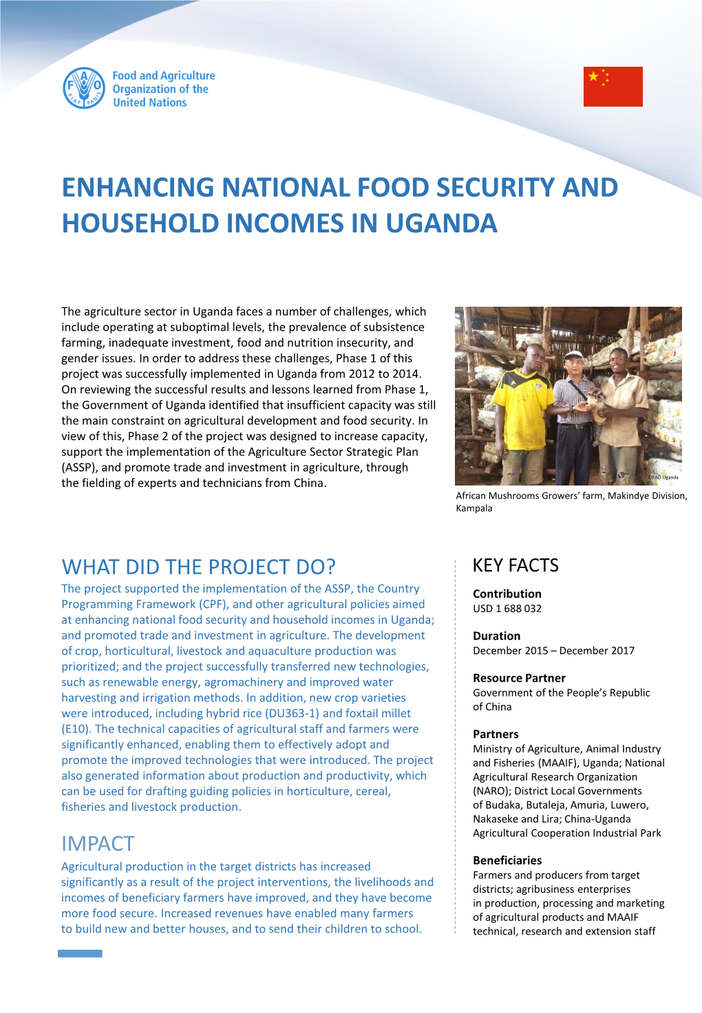 Enhancing National Food Security and Household Incomes in Uganda