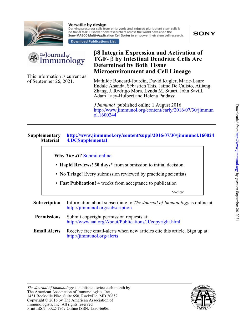 Β8 Integrin Expression and Activation of TGF-Β by Intestinal Dendritic