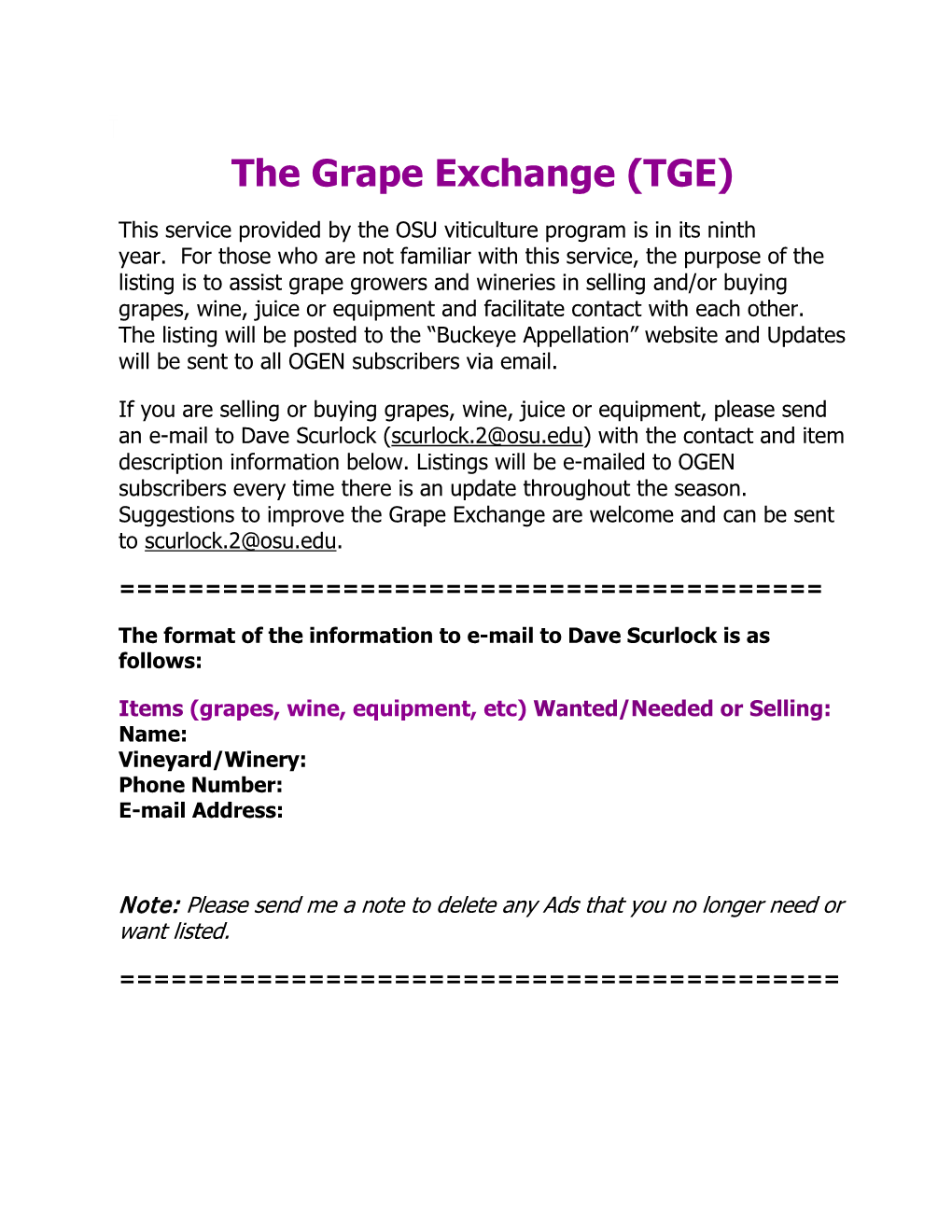 The Grape Exchange (TGE)