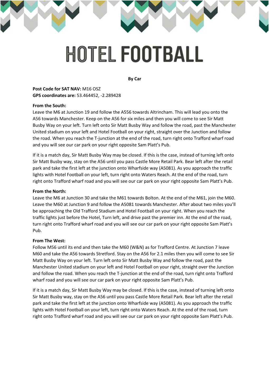 Directions to Hotel Football