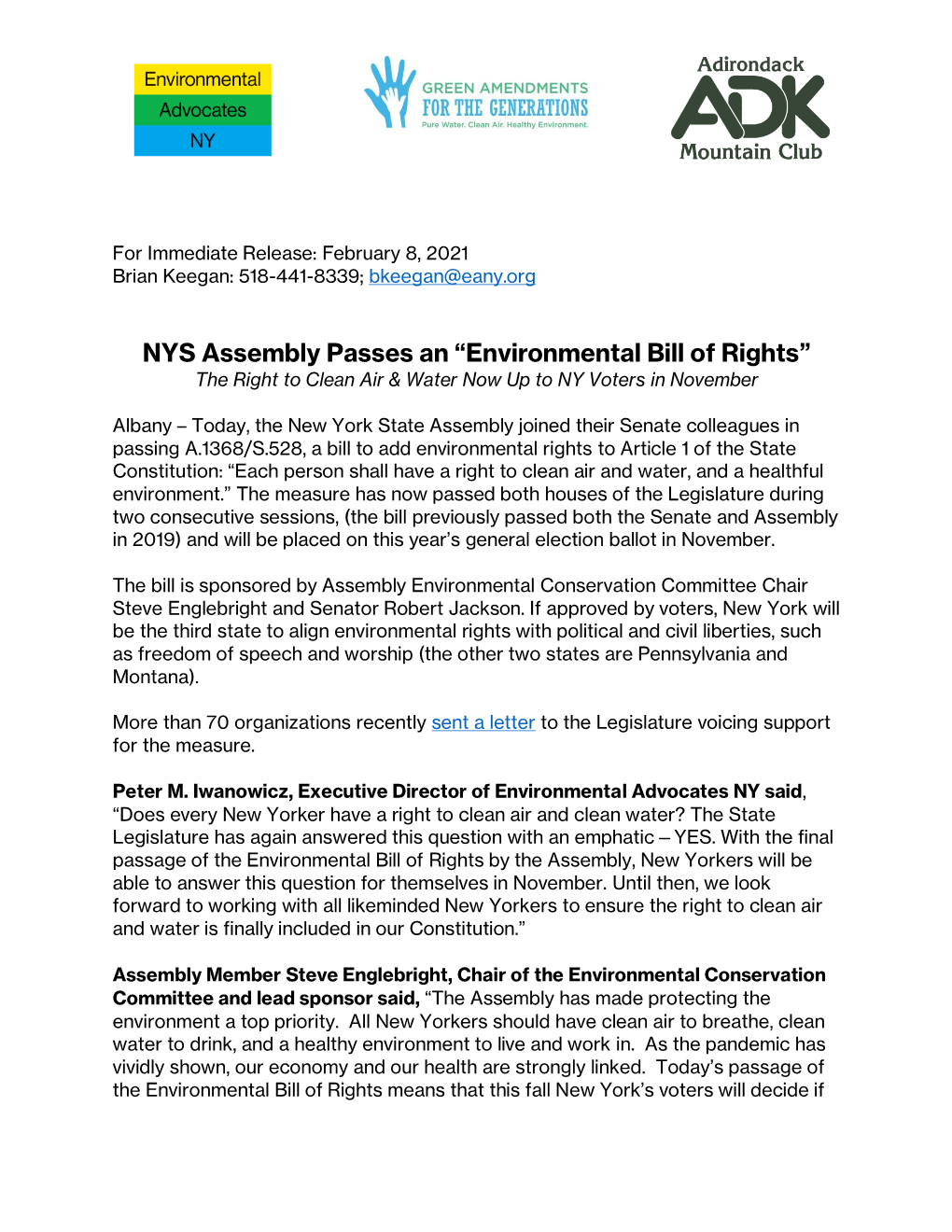 NYS Assembly Passes an “Environmental Bill of Rights” the Right to Clean Air & Water Now up to NY Voters in November