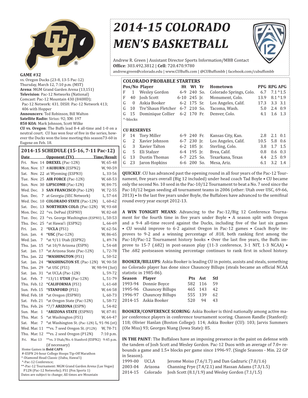 Colorado MBB Notes Vs. Oregon Under Construction.Indd