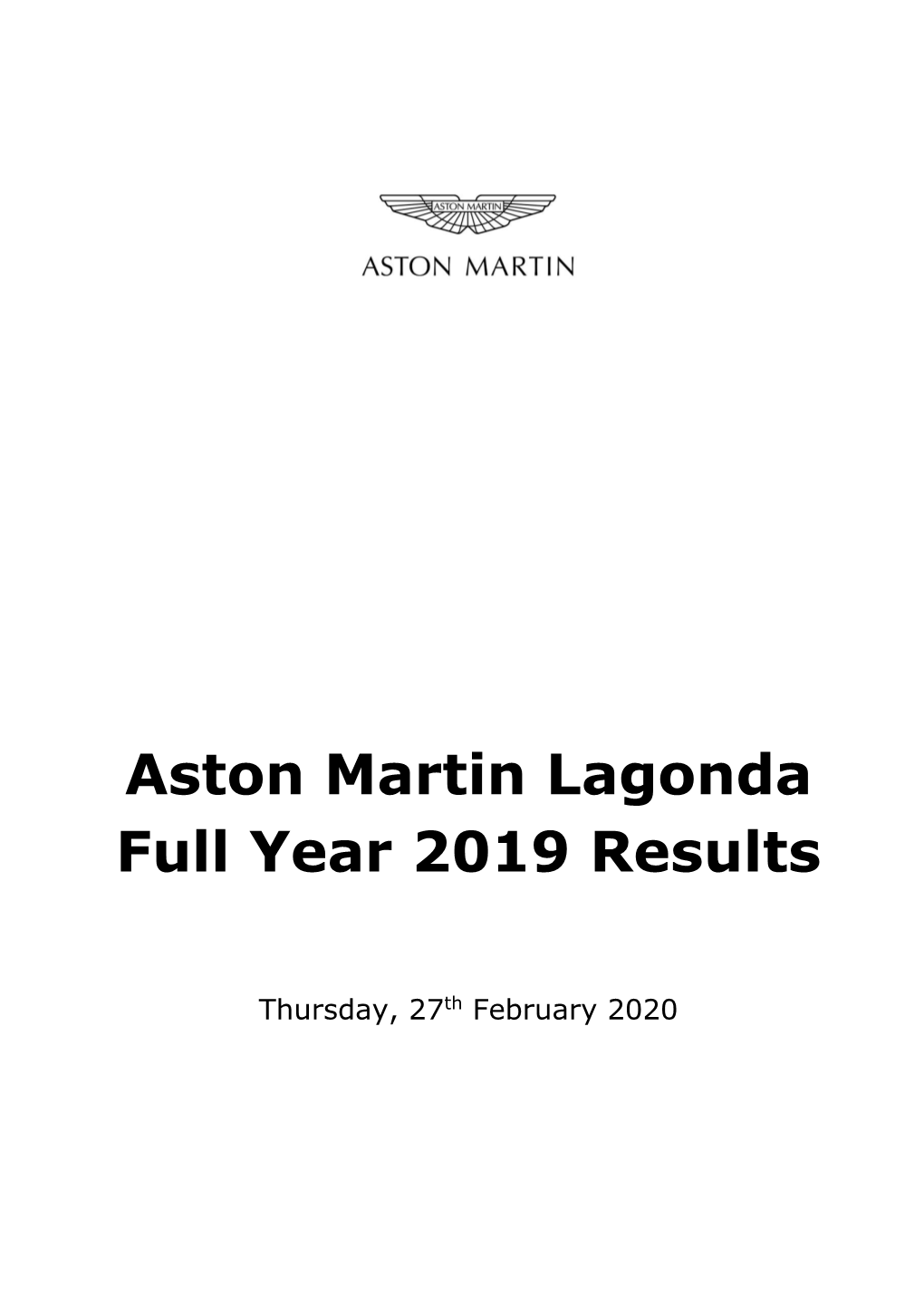 Aston Martin Lagonda Fy 2019 Results