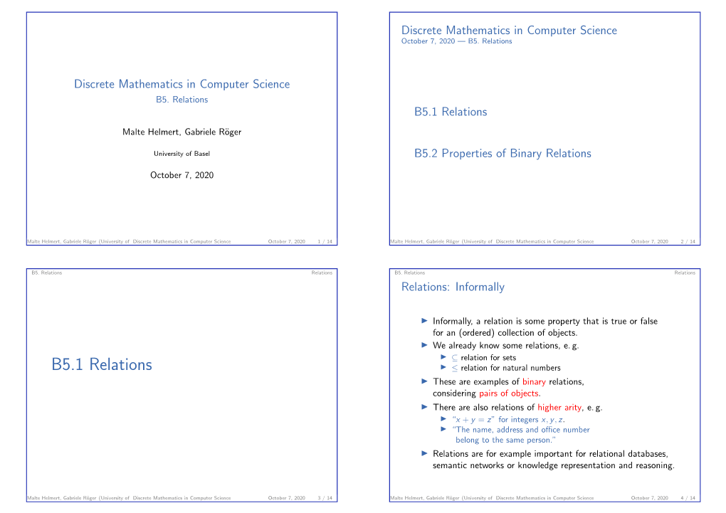 Discrete Mathematics in Computer Science October 7, 2020 — B5