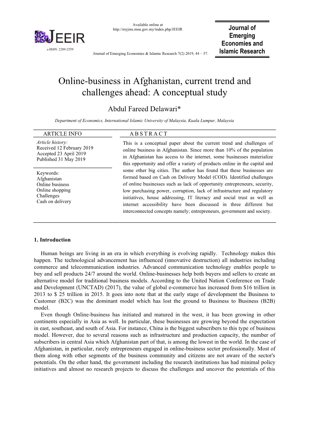 Online-Business in Afghanistan, Current Trend and Challenges Ahead: a Conceptual Study