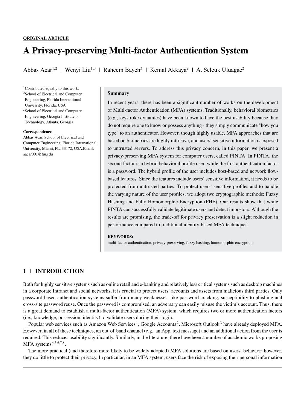 A Privacy-Preserving Multi-Factor Authentication System