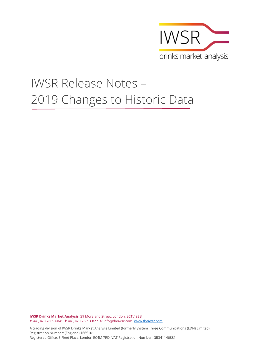 IWSR Release Notes – 2019 Changes to Historic Data