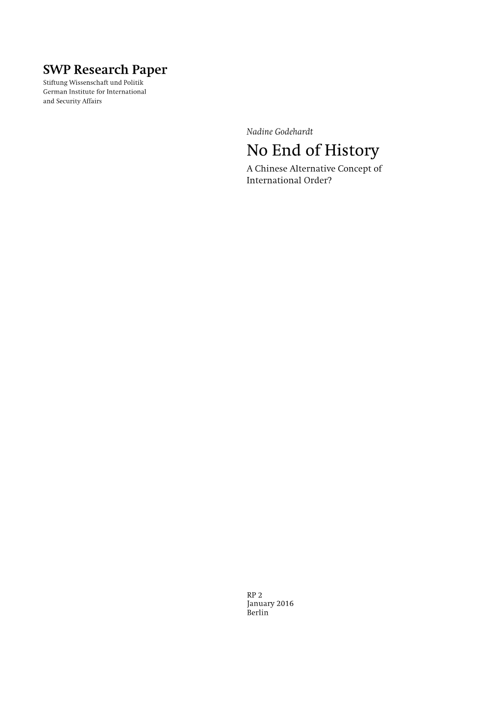 No End of History. a Chinese Alternative Concept of International