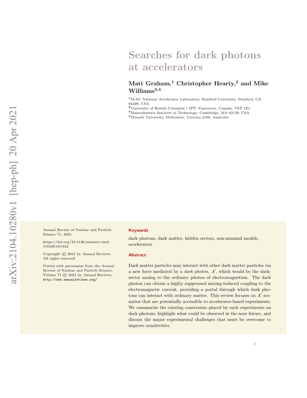 Searches for Dark Photons at Accelerators Arxiv:2104.10280V1
