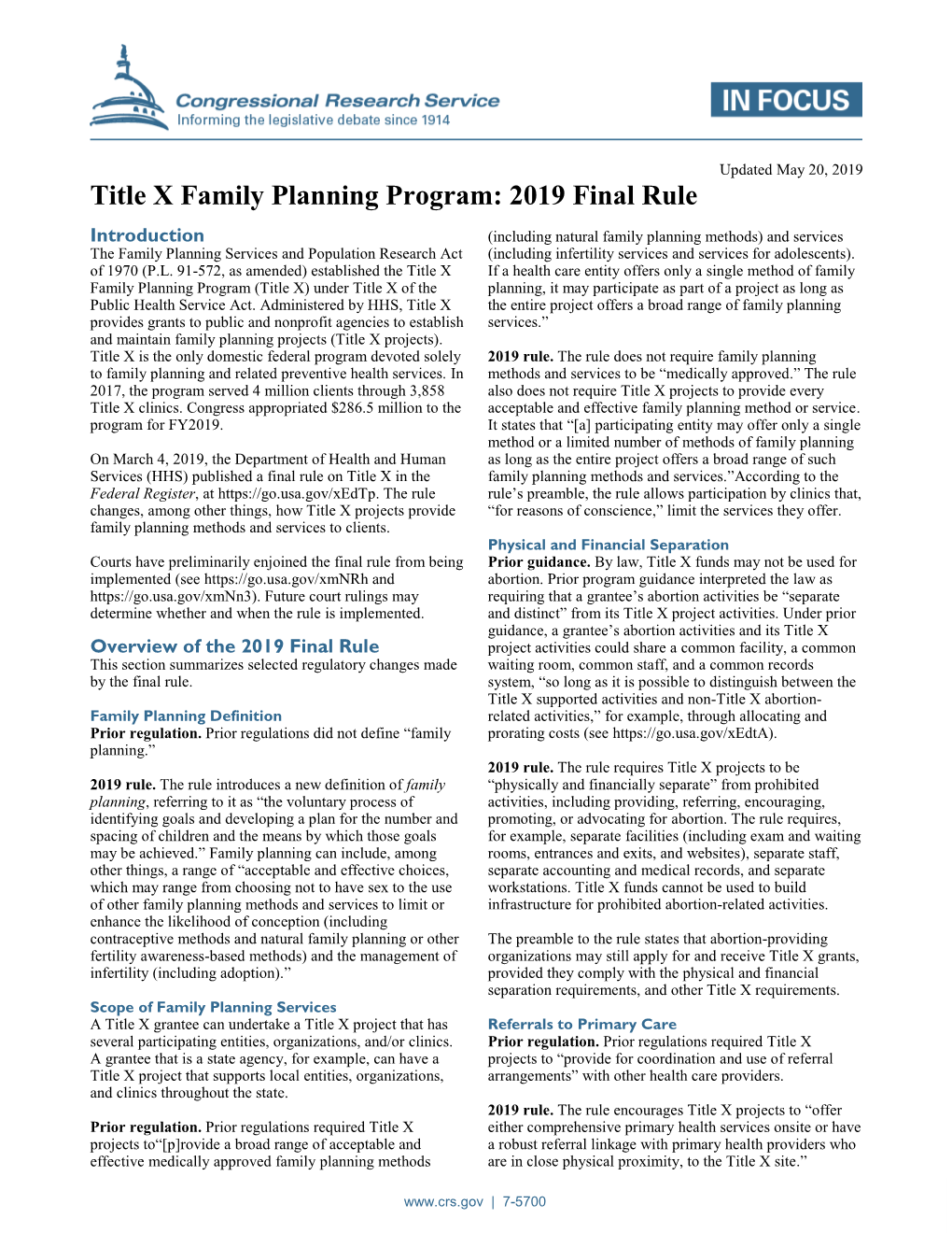 Title X Family Planning Program: 2019 Final Rule