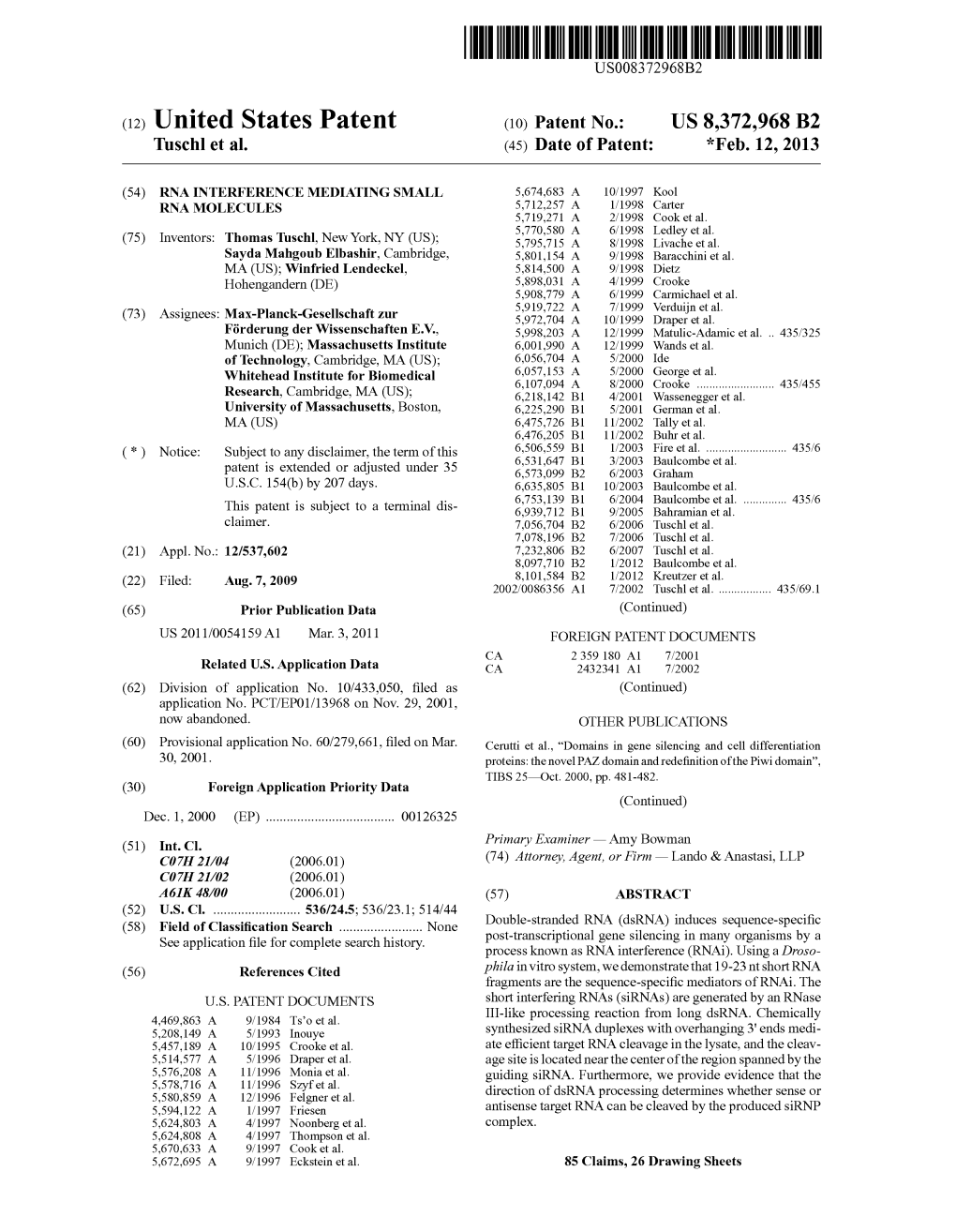 (12) United States Patent (10) Patent No.: US 8,372,968 B2 Tuschl Et Al