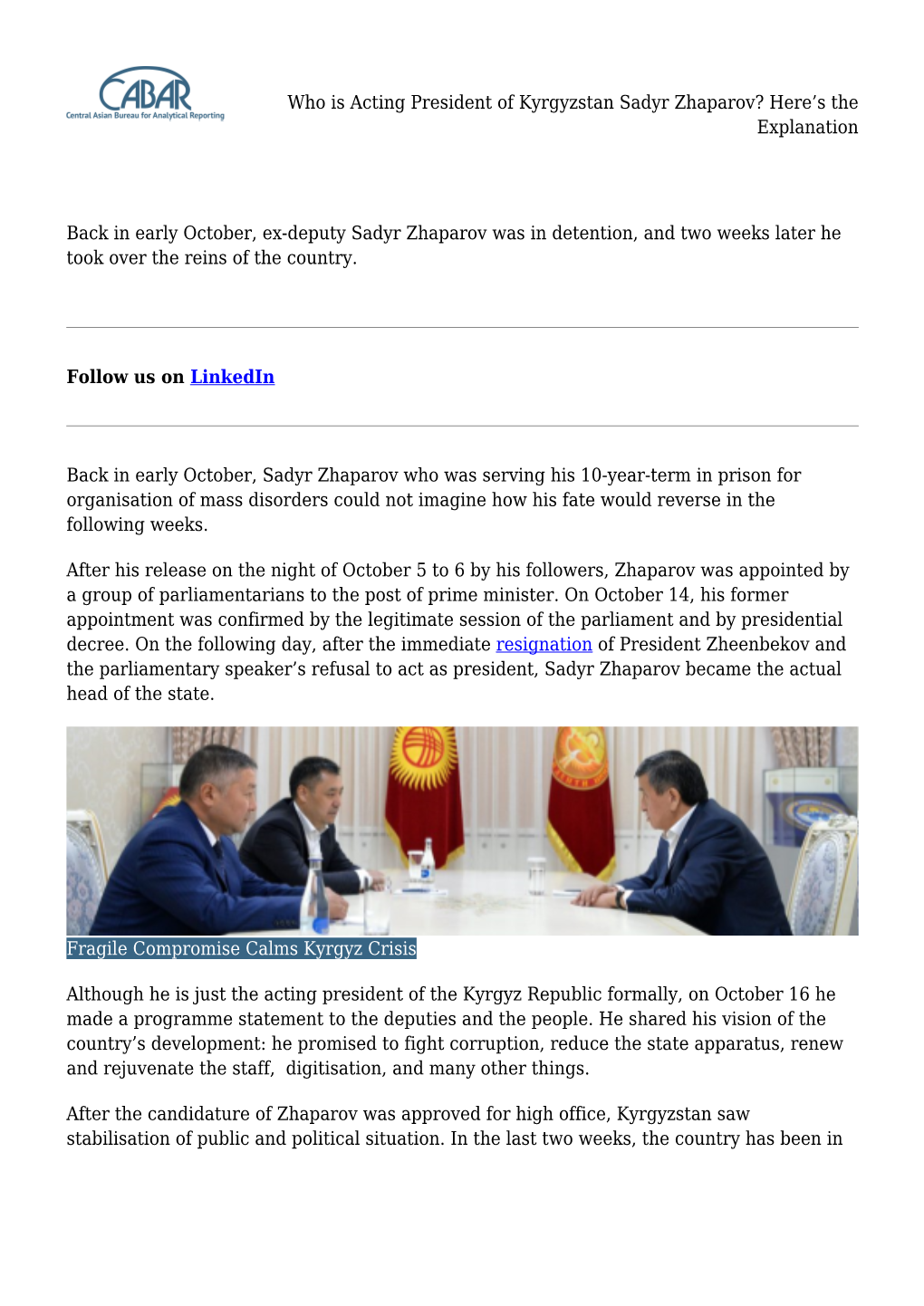 Who Is Acting President of Kyrgyzstan Sadyr Zhaparov? Here’S the Explanation
