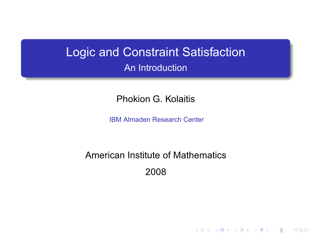 Logic and Constraint Satisfaction an Introduction