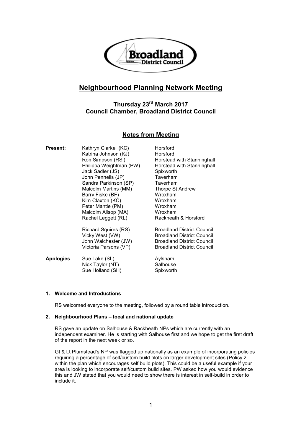 Neighbourhood Planning Network Meeting
