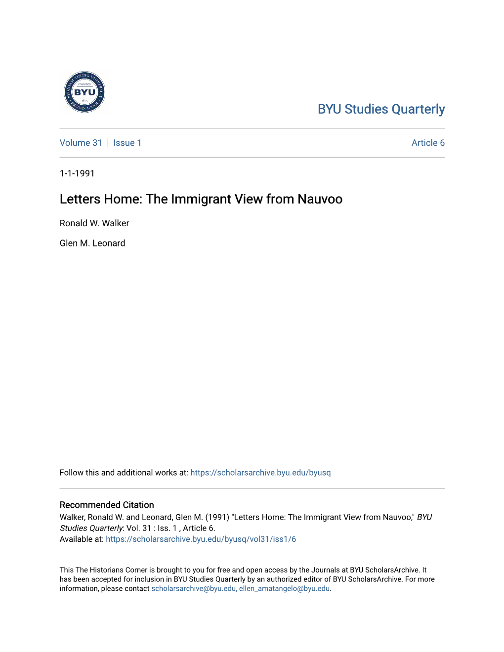 The Immigrant View from Nauvoo