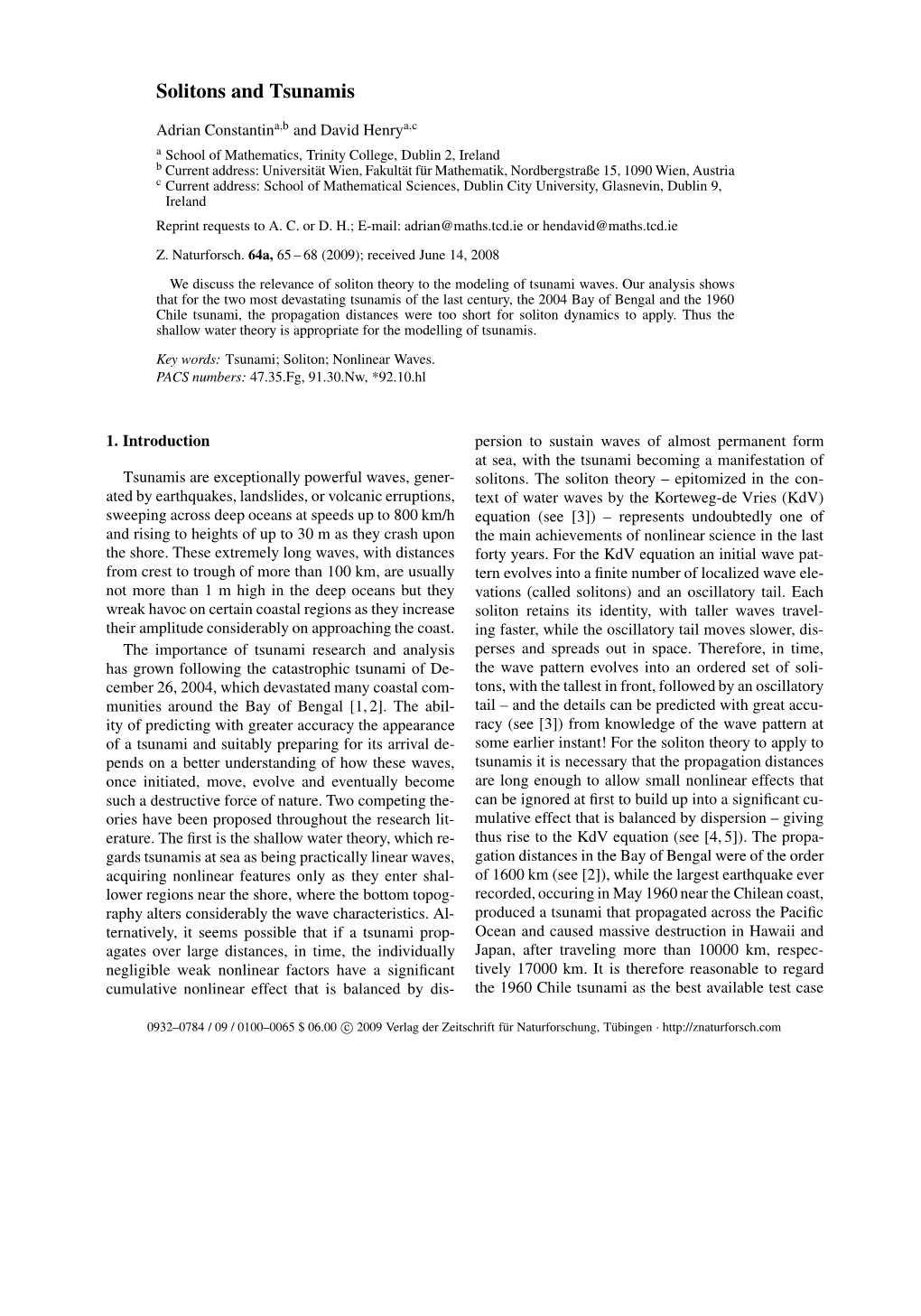 Solitons and Tsunamis