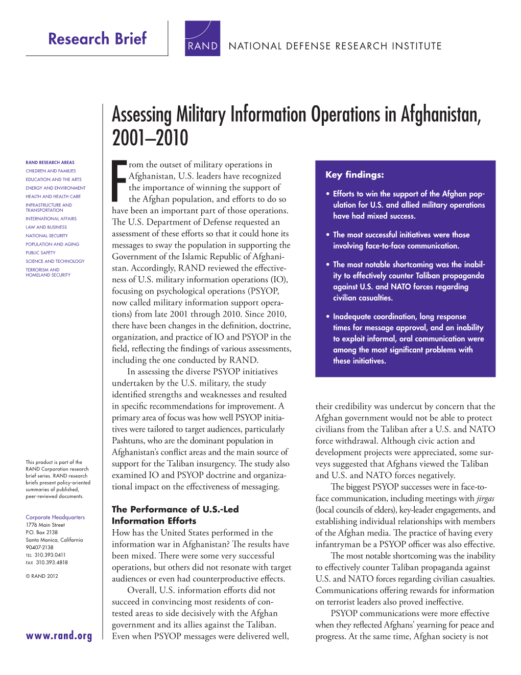 Assessing Military Information Operations in Afghanistan, 2001–2010