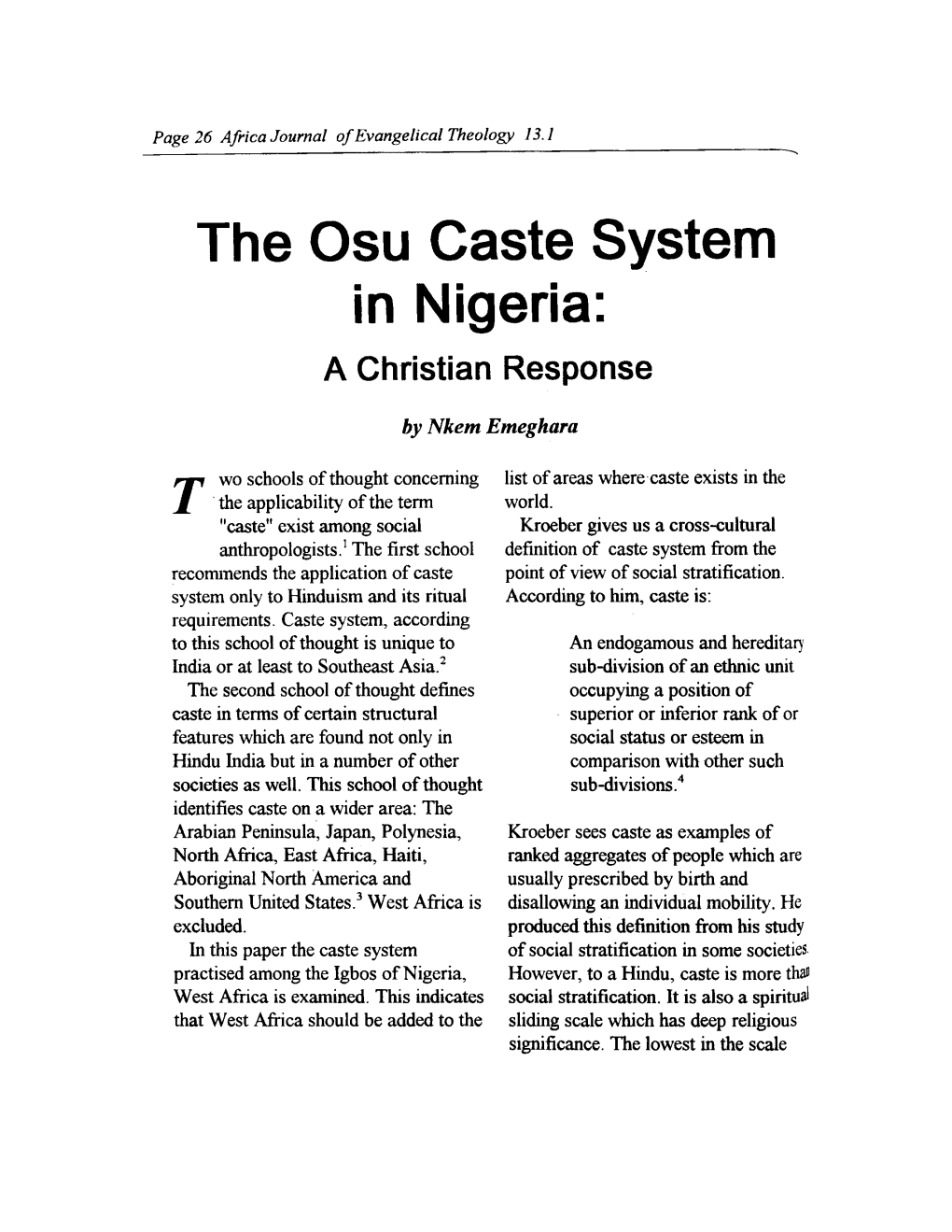 The Osu Caste System in Nigeria: a Christian Response