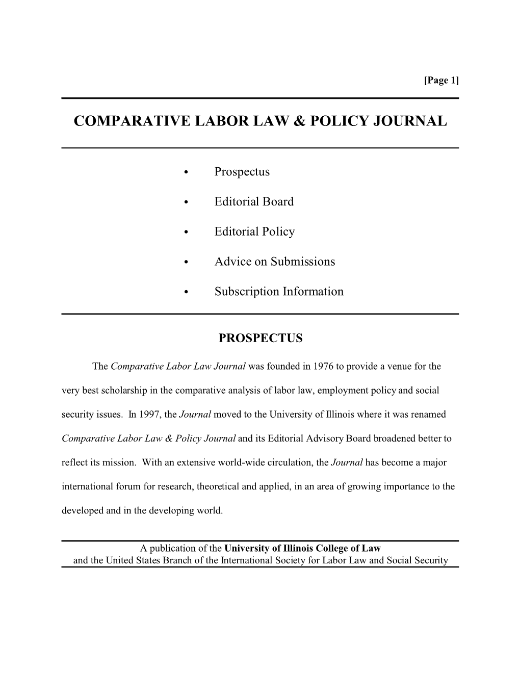Comparative Labor Law & Policy Journal