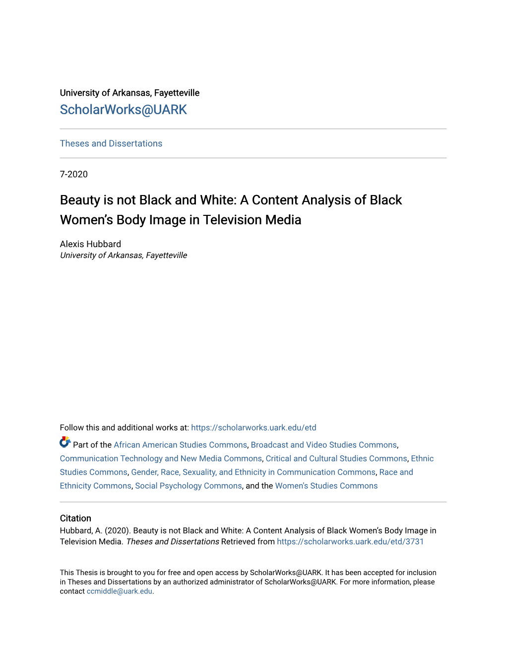 A Content Analysis of Black Women's Body Image in Television Media