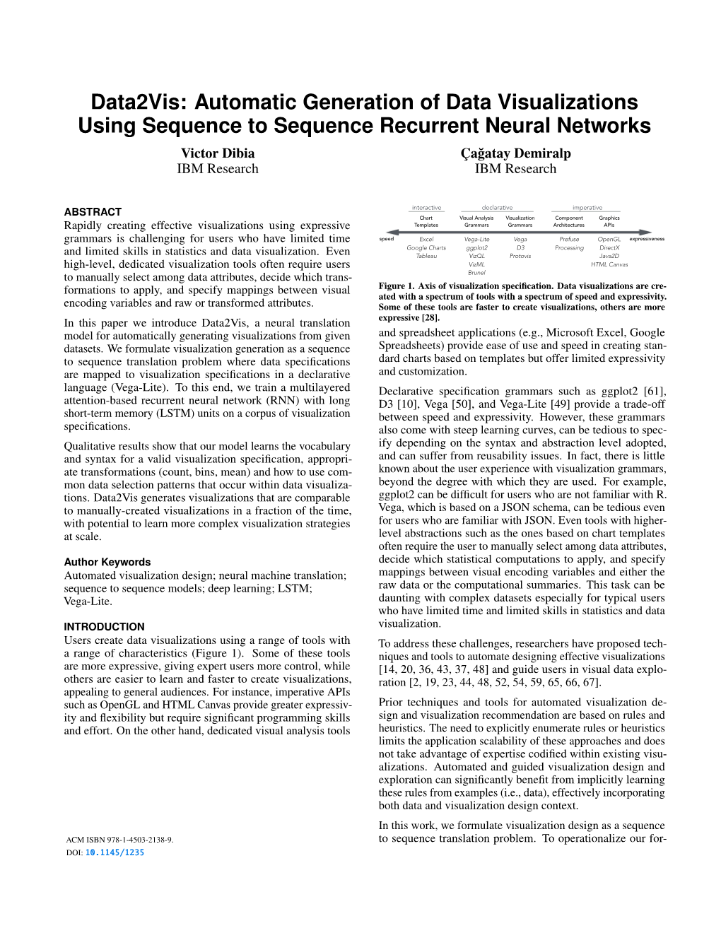 Data2vis: Automatic Generation of Data Visualizations Using Sequence to Sequence Recurrent Neural Networks Victor Dibia Çagatay˘ Demiralp IBM Research IBM Research