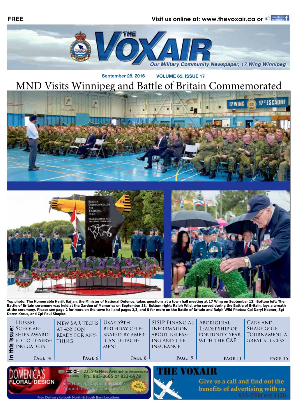 MND Visits Winnipeg and Battle of Britain Commemorated