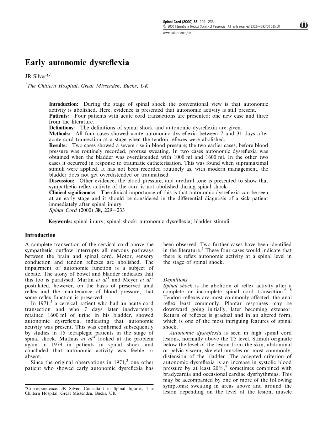 Early Autonomic Dysreflexia