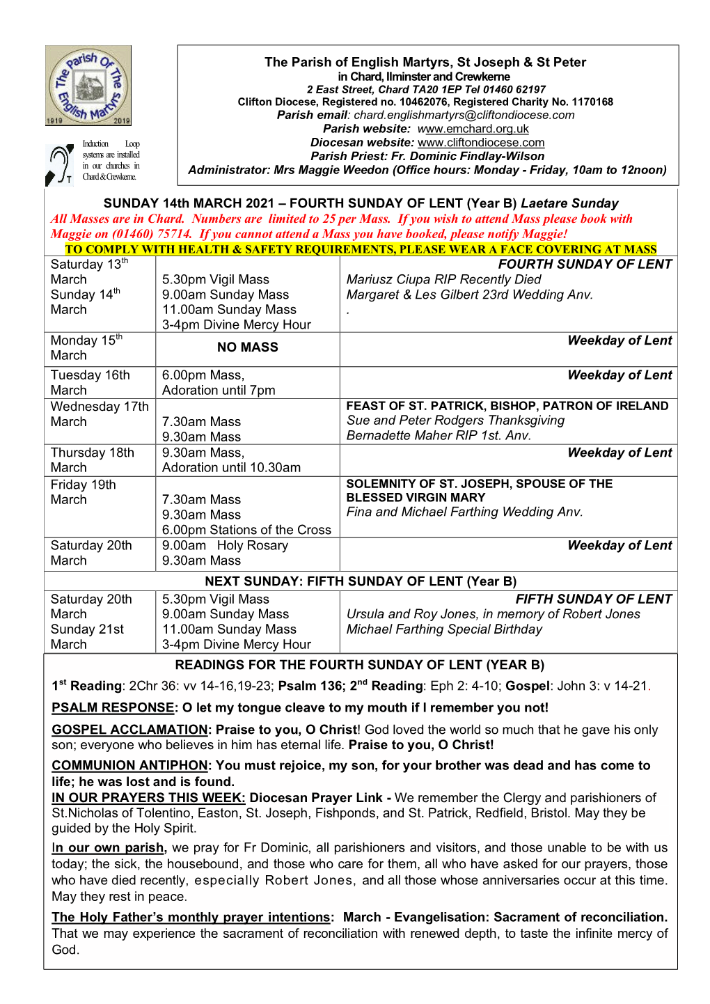 FOURTH SUNDAY of LENT (Year B) Laetare Sunday All Masses Are in Chard