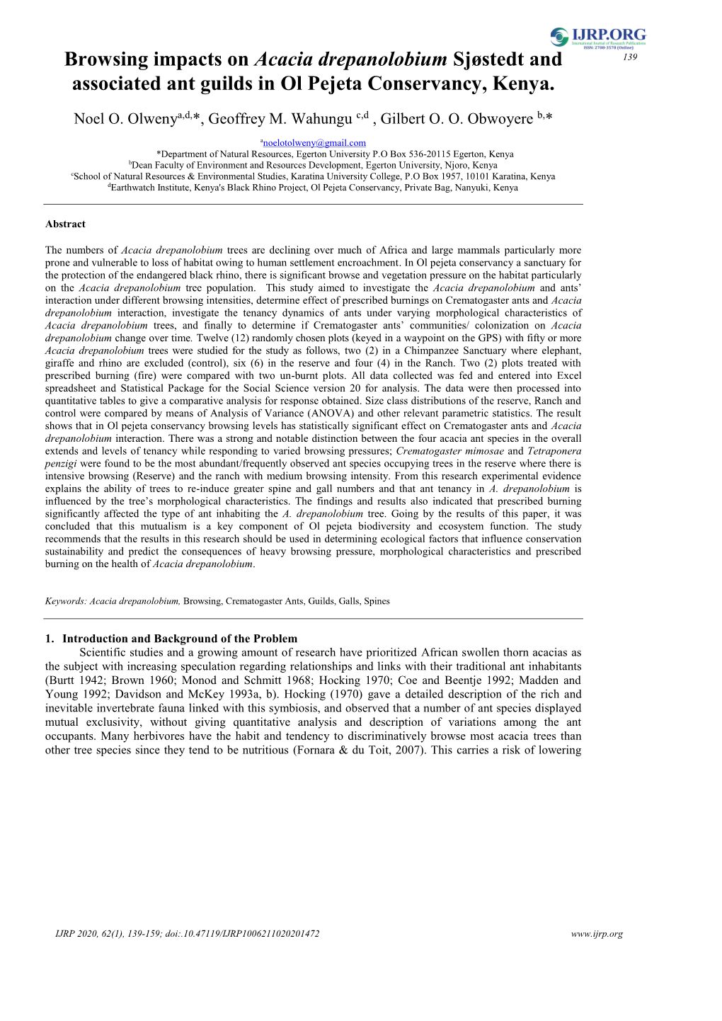 Browsing Impacts on Acacia Drepanolobium Sjøstedt and 139 Associated Ant Guilds in Ol Pejeta Conservancy, Kenya