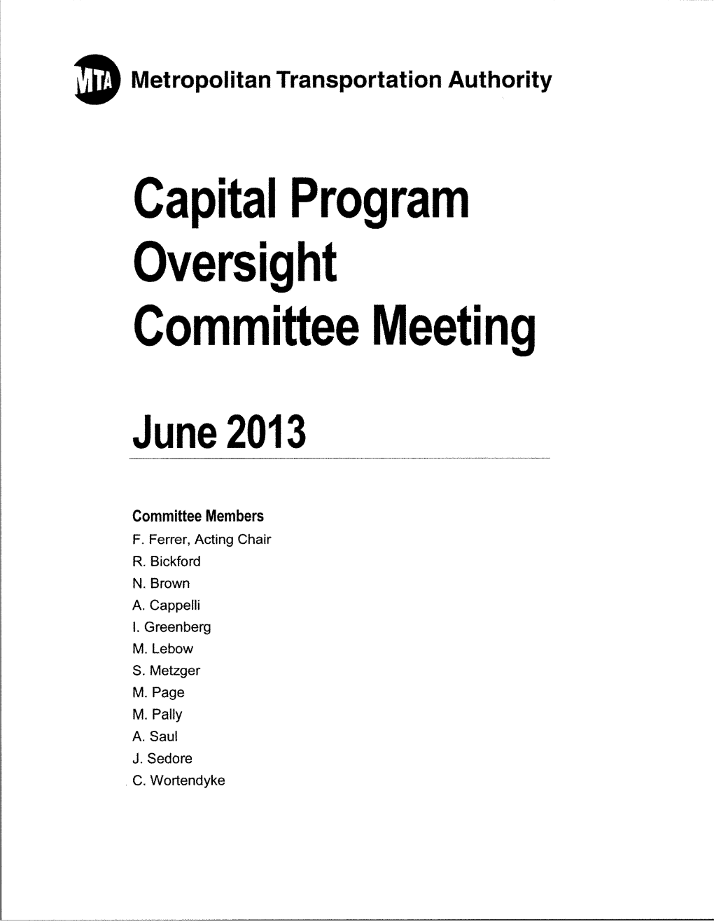 Capital Program Oversight Committee Meeting