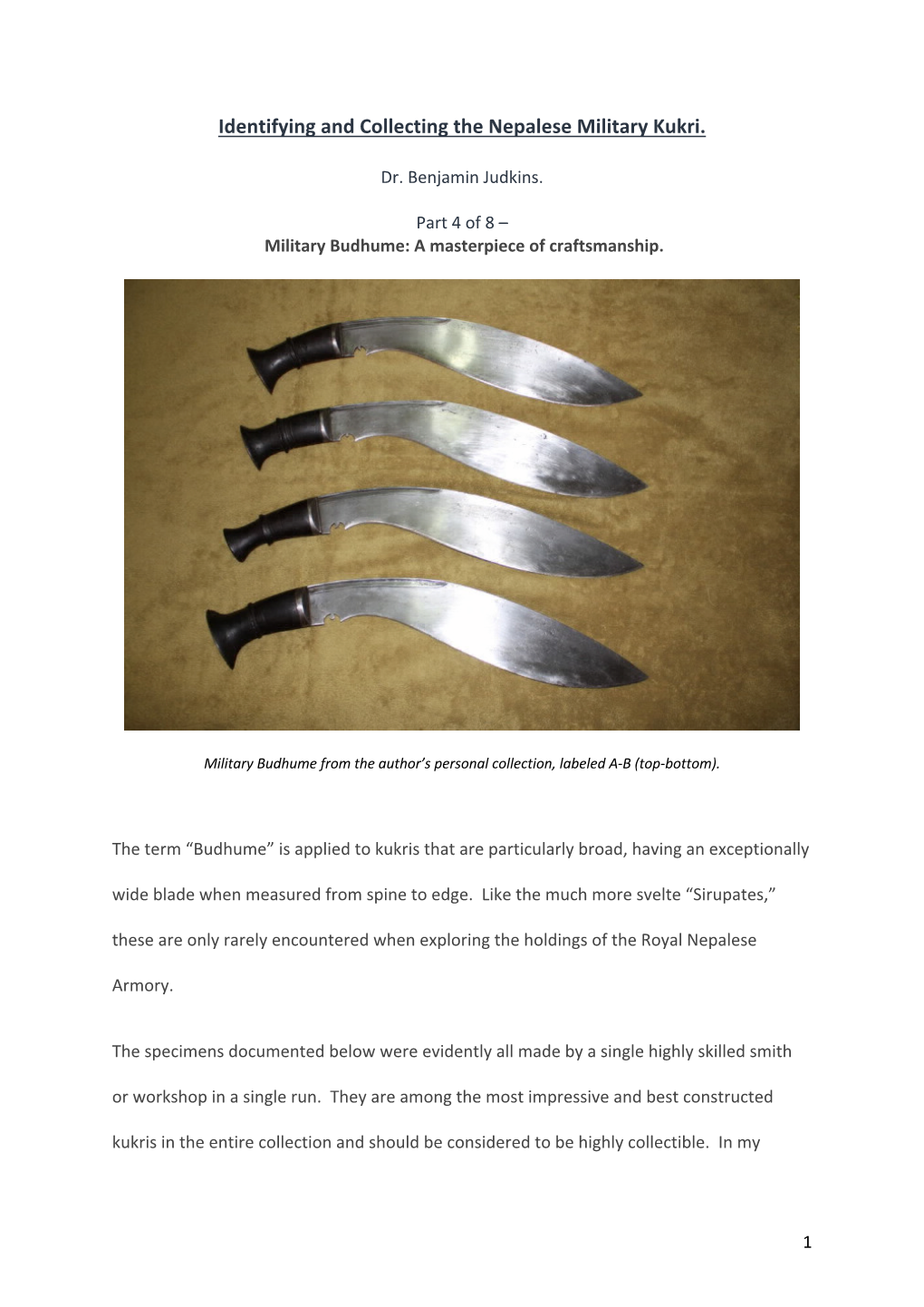 Identifying and Collecting the Nepalese Military Kukri