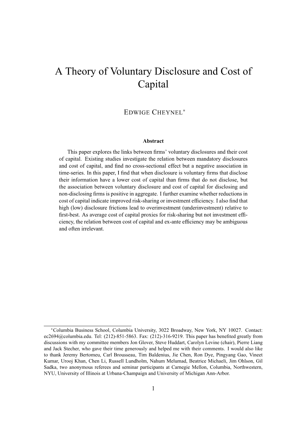 A Theory of Voluntary Disclosure and Cost of Capital