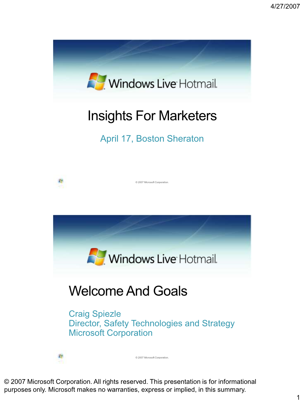 Insights for Marketers Welcome and Goals
